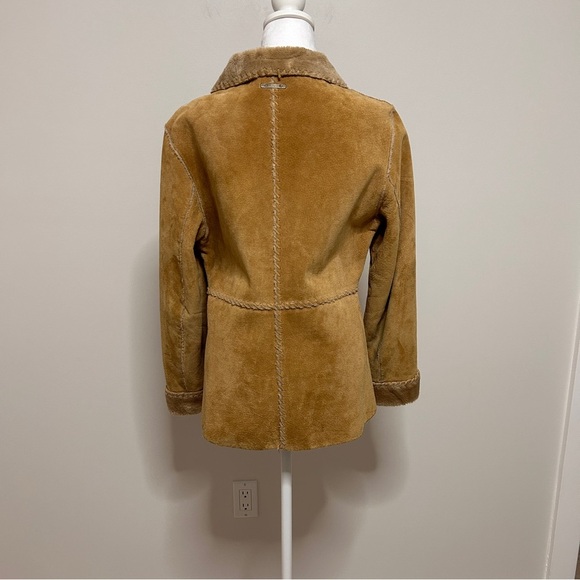 Y2K Guess Suede Jacket Women's Medium Faux Shearling Lace Trim Vintage 90's - Picture 16 of 16